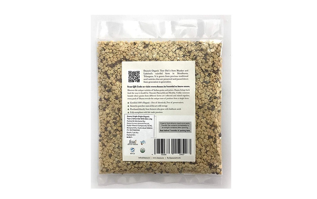 Daana Organic Toor Dal (With Skin)    Pack  1 kilogram